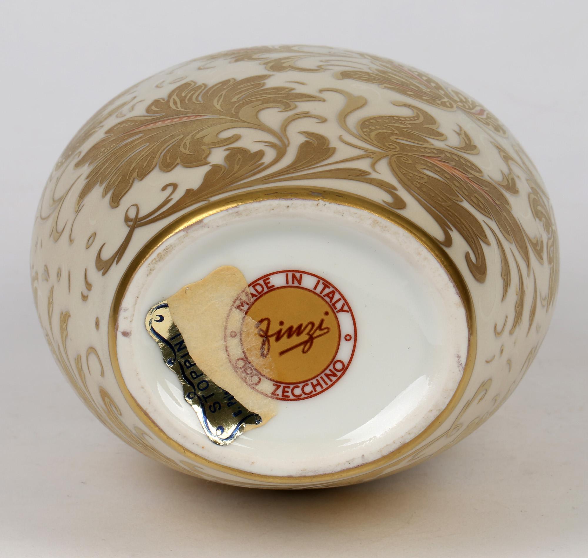 Arrigo Finzi Italian Mid Century Oro Zecchino Leaf Design Porcelain Vase 1
