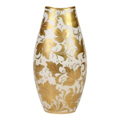 Arrigo Finzi Italian Mid Century Oro Zecchino Leaf Design Porcelain Vase