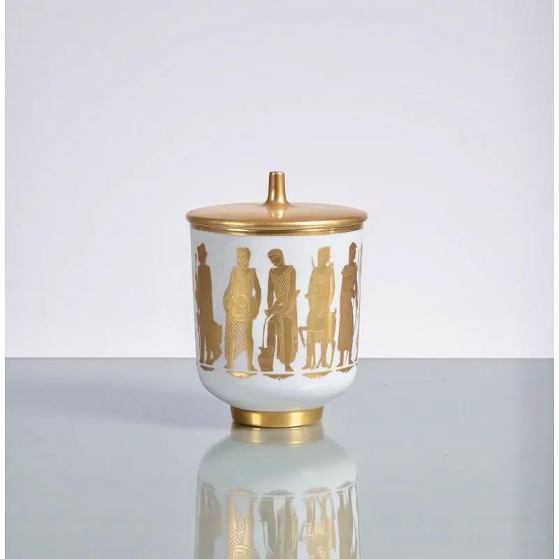 Arrigo Finzi Lidded Pot in Porcelain and Oro Zecchino For Sale 5