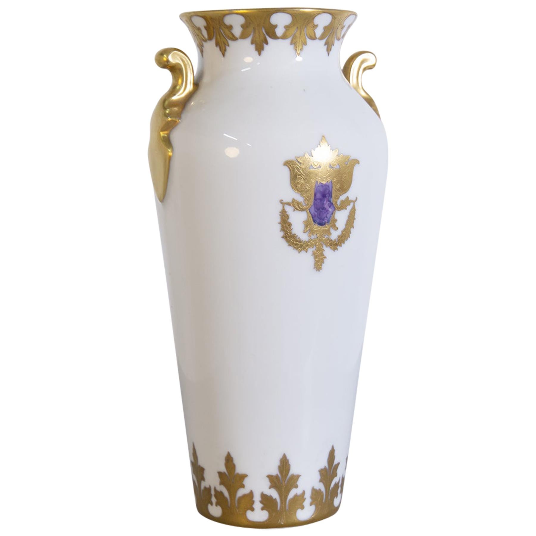 Arrigo Finzi Vase in Porcelain, Gold Painted, Original Label For Sale