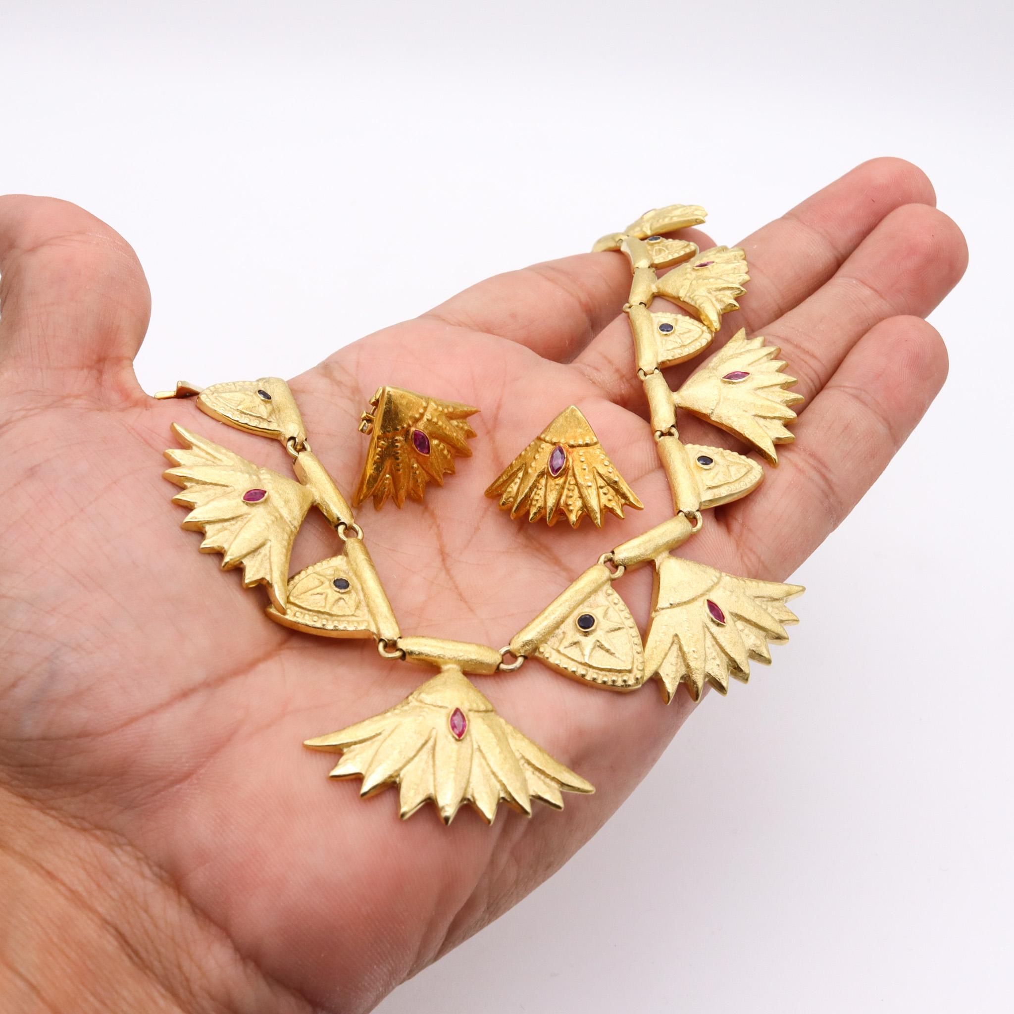 Arrigo & Olga Finzi 1960 Milan Necklace Earrings Set in 18k Gold with Gemstones For Sale 4