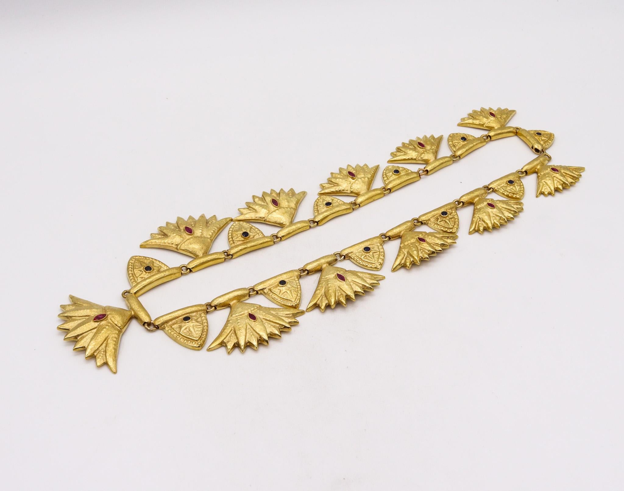 Mixed Cut Arrigo & Olga Finzi 1960 Milan Necklace Earrings Set in 18k Gold with Gemstones For Sale