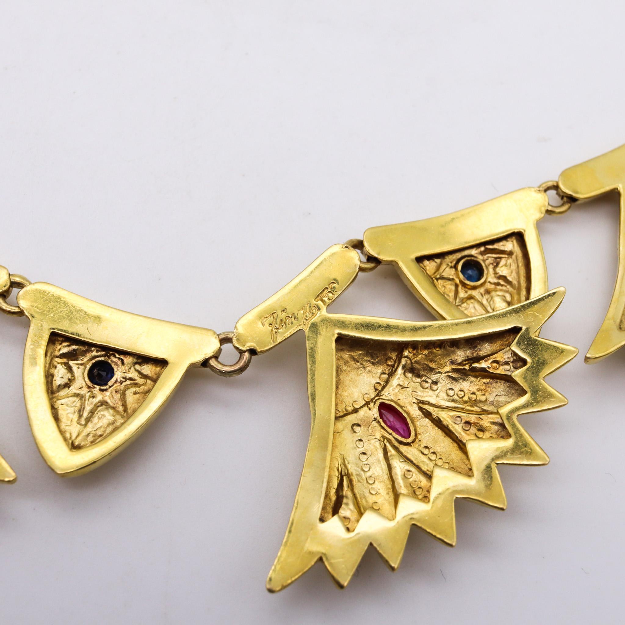 Women's Arrigo & Olga Finzi 1960 Milan Necklace Earrings Set in 18k Gold with Gemstones For Sale
