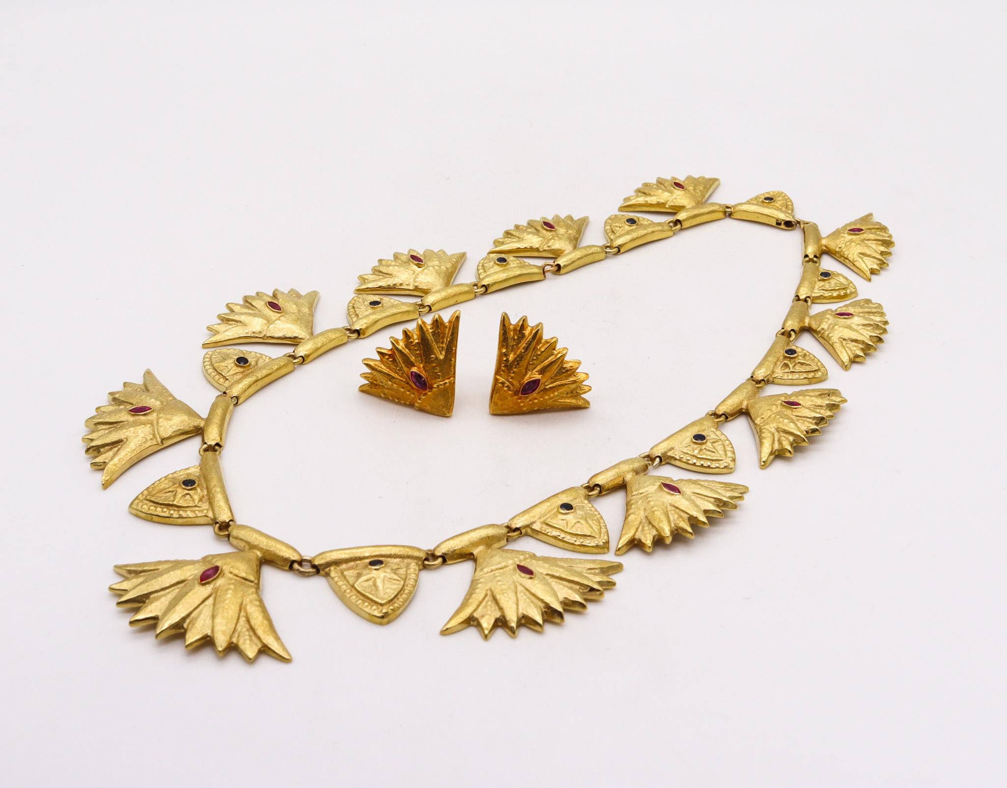 Arrigo & Olga Finzi 1960 Milan Necklace Earrings Set in 18k Gold with Gemstones For Sale 2