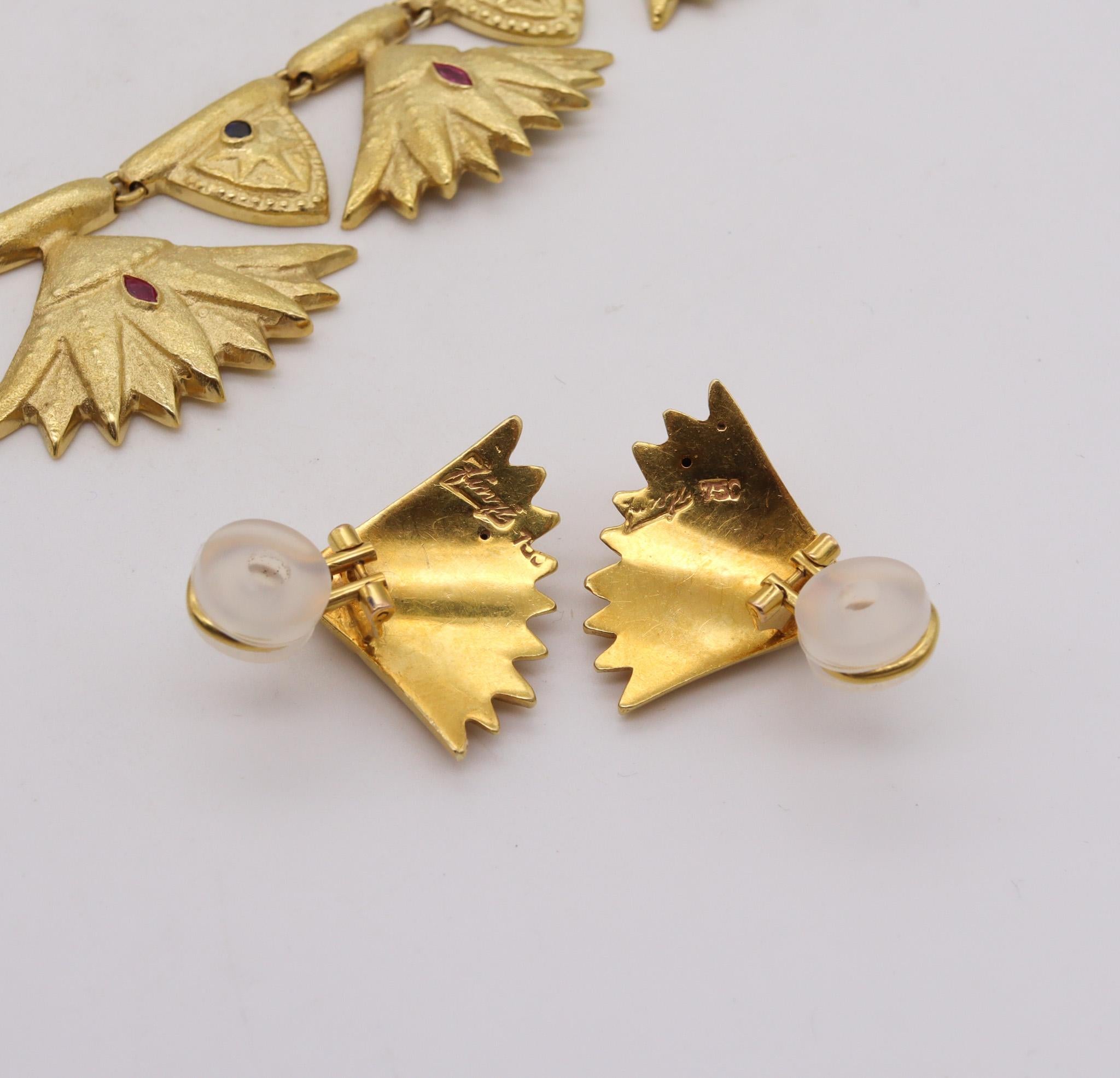Arrigo & Olga Finzi 1960 Milan Necklace Earrings Set in 18k Gold with Gemstones For Sale 3