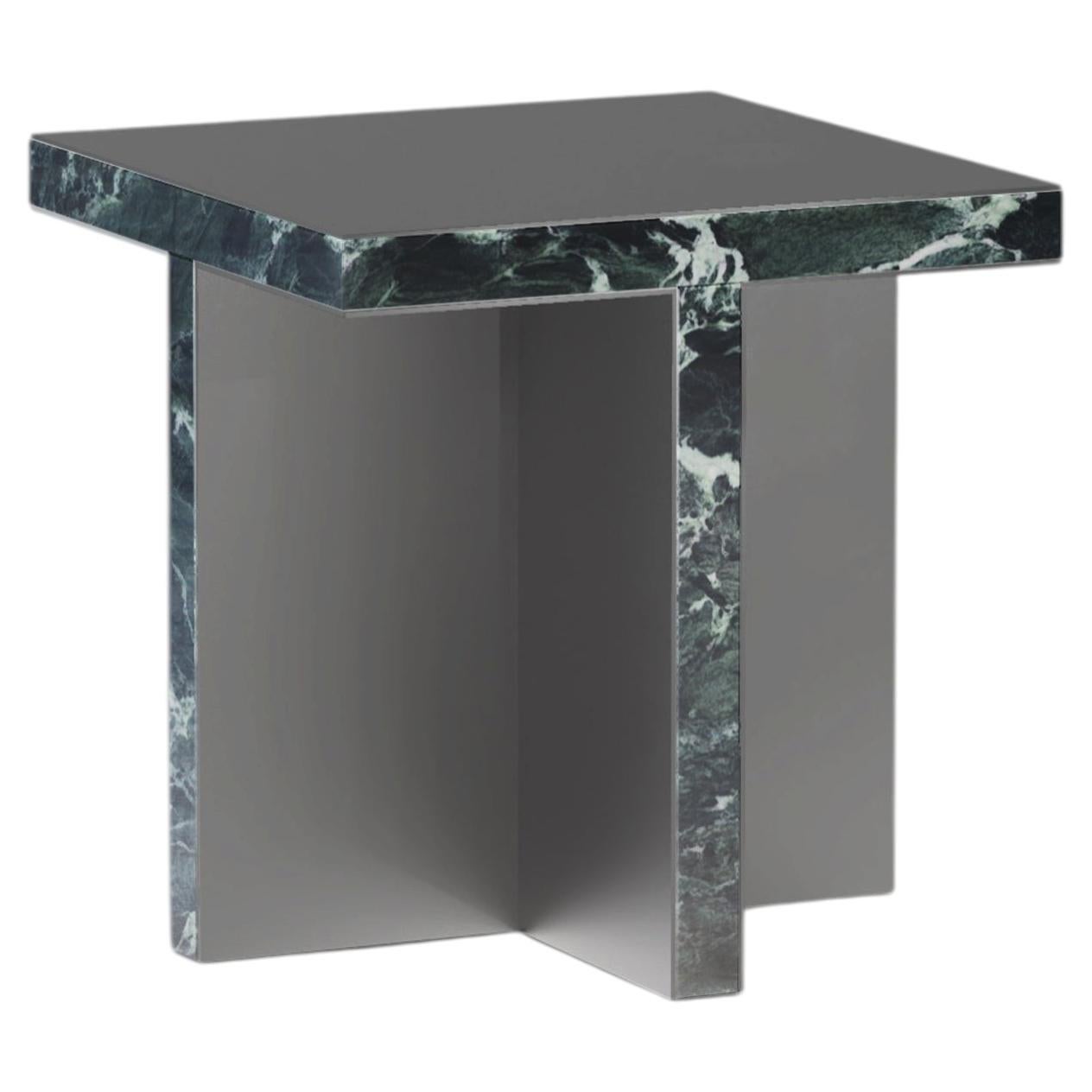 Arris Sculptural Side Table, Green Alpi Marble, Hand-Crafted in Italy