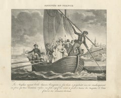 Arrival in France, the Bonaparte Family by Boat, Antique Madou Lithograph, 1827