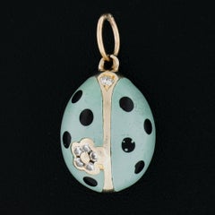 Arron Basha 18K Gold Diamond w/Green & Black Enamel Puffed Ladybug Charm Pendant