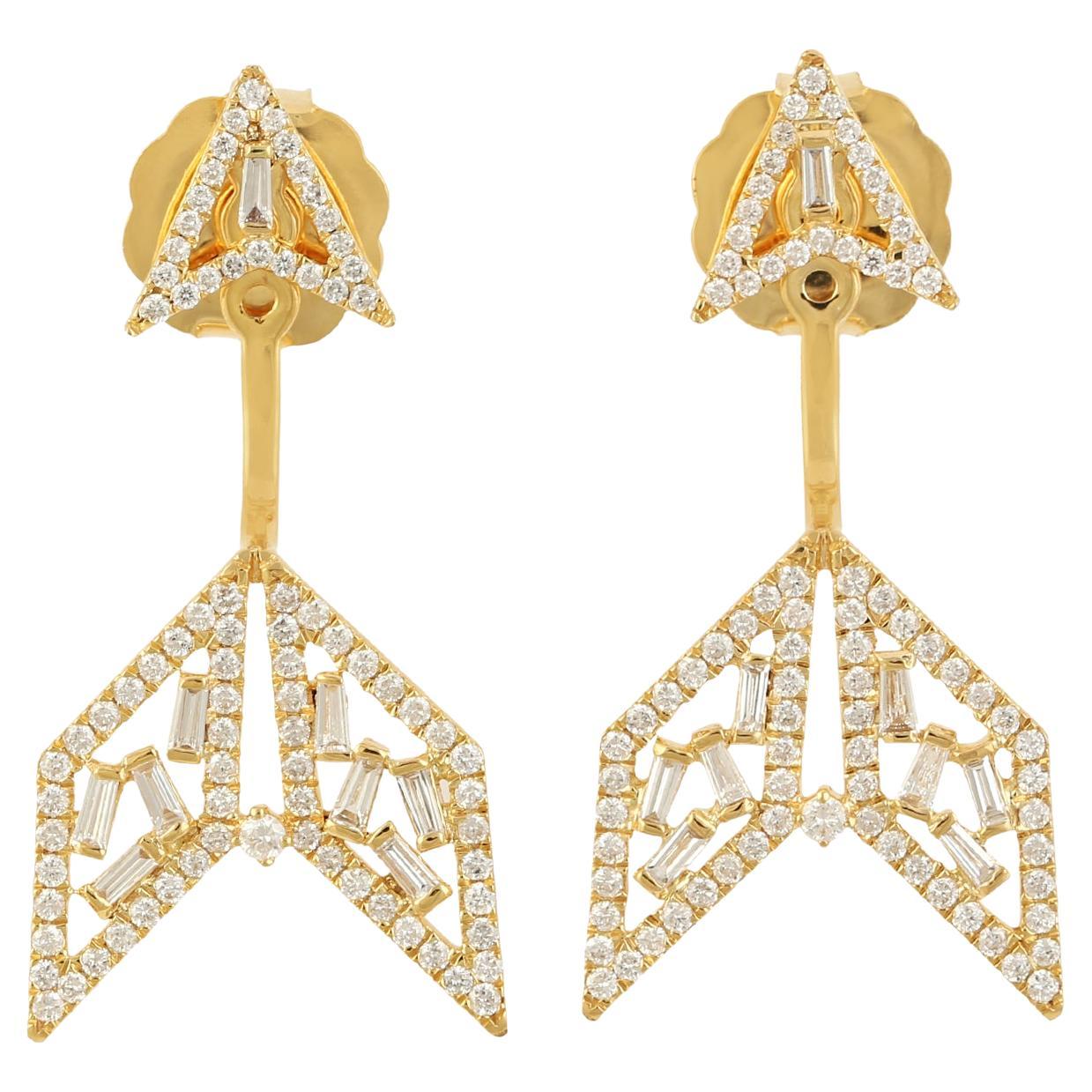 Arrow Design Ear Jacket with Diamonds Made in 18k Yellow Gold For Sale