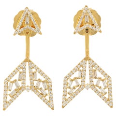 Arrow Design Ear Jacket with Diamonds Made in 18k Yellow Gold