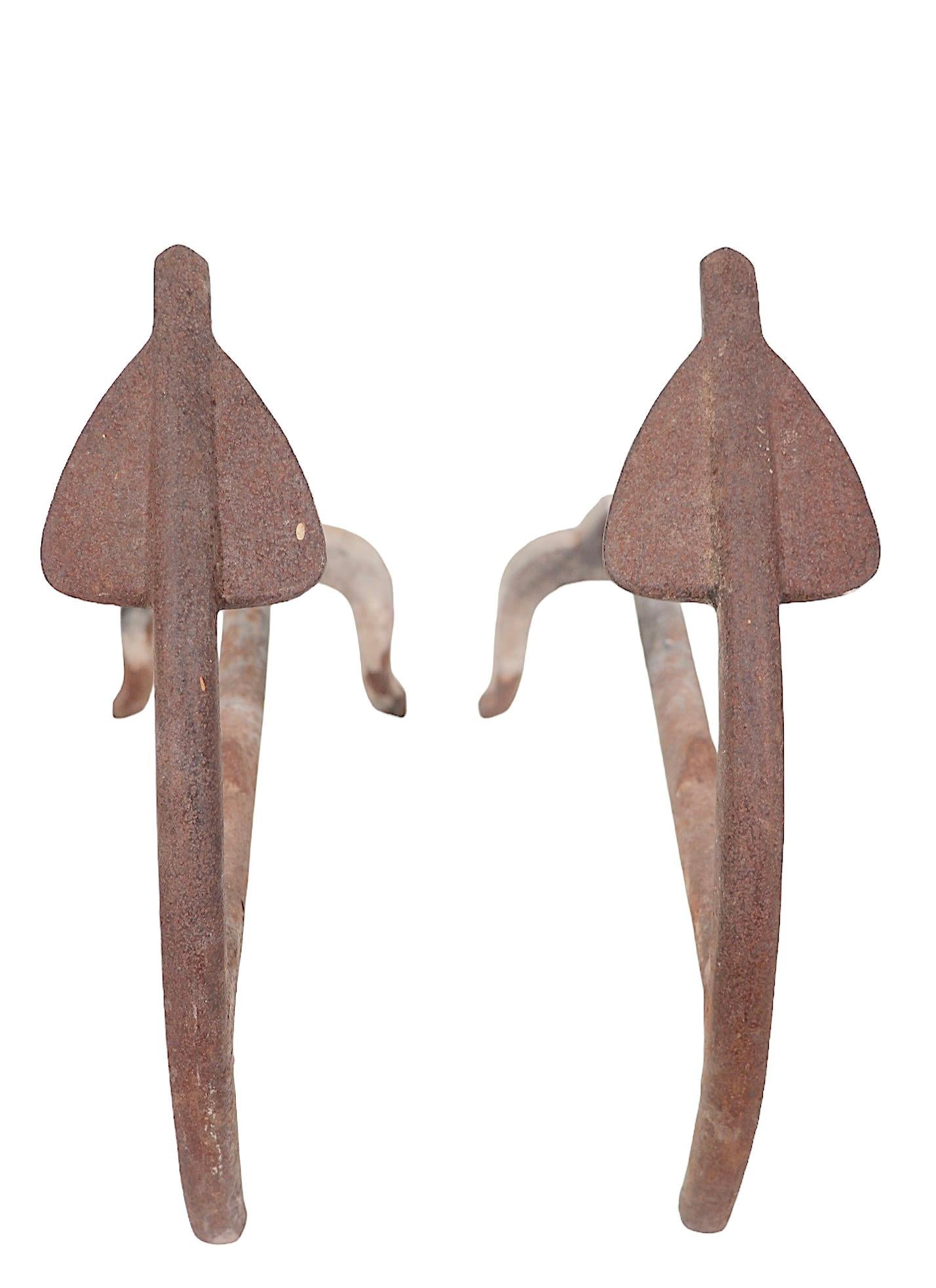 Arrow Form Mid Century Modern Arts and Crafts  Andirons For Sale 1