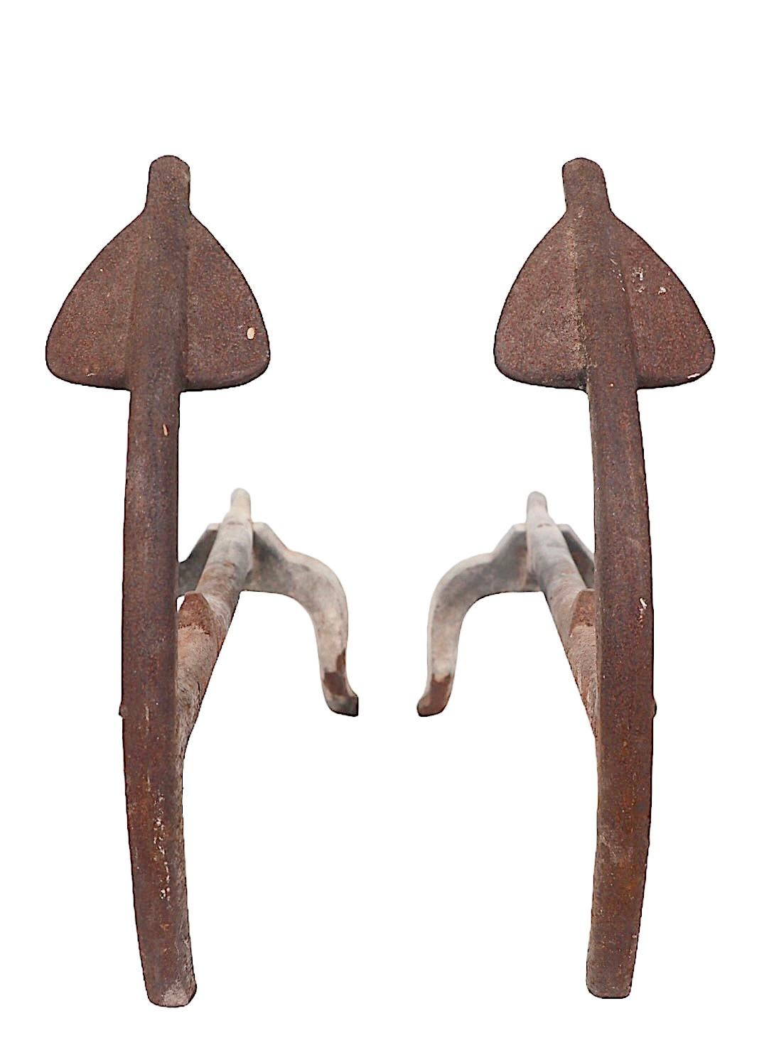 Arrow Form Mid Century Modern Arts and Crafts  Andirons For Sale 2