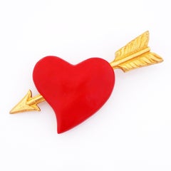 Arrow Pierced Red Heart Brooch By Rena Lange, 1990s