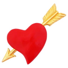 Vintage Arrow Pierced Red Heart Brooch By Rena Lange, 1990s