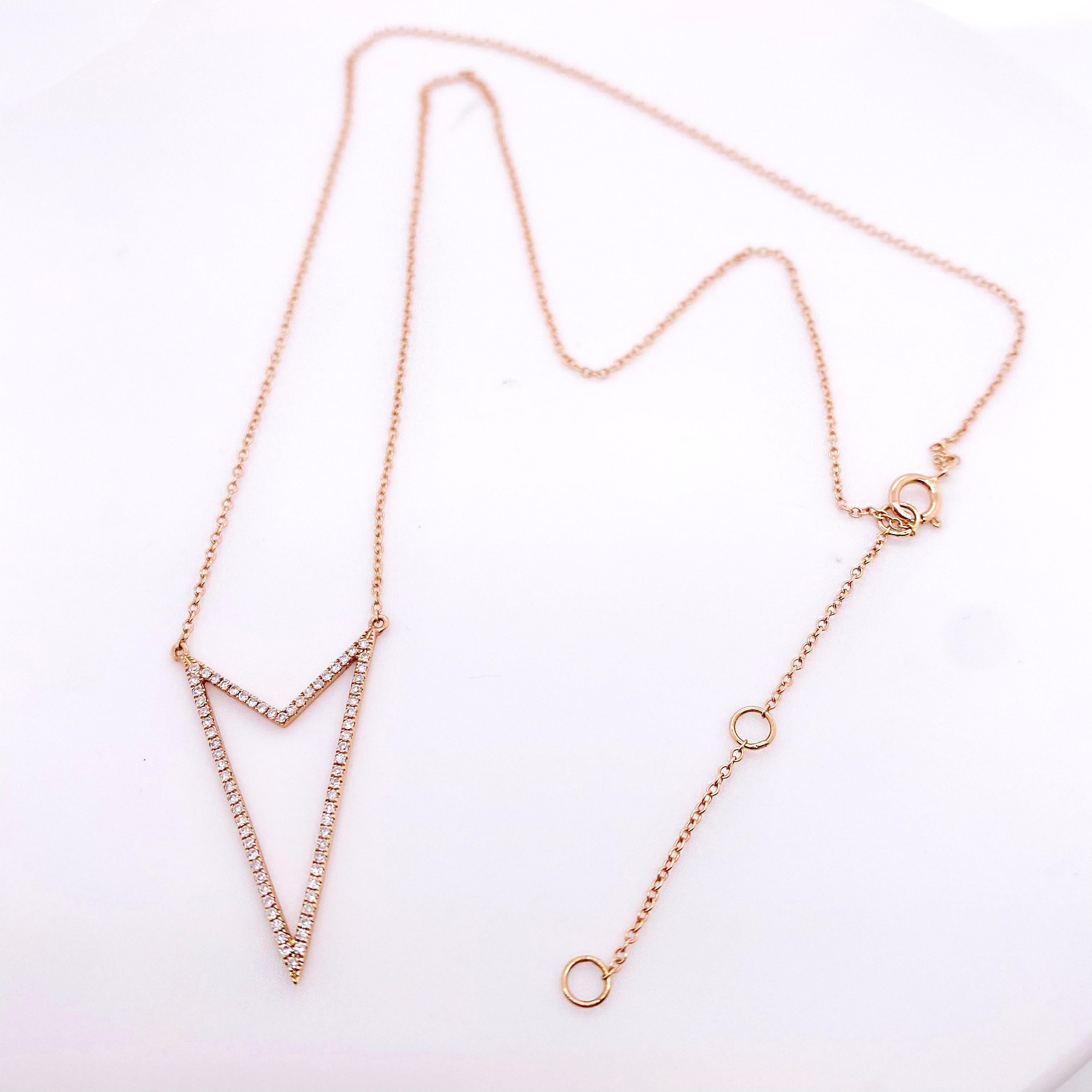 Contemporary Arrow Shaped Diamond Necklace, Rose Gold, Arrow to Your Heart For Sale