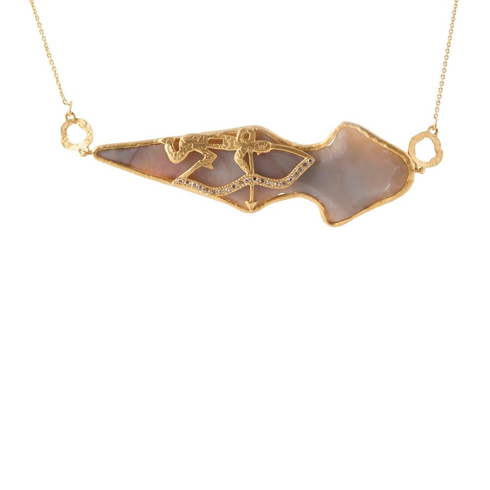 Antique Arrowhead Necklace in 20 karat Yellow Gold with 56.55-carat Agate and 1.02-carat Rose-Cut Diamonds. This necklace is part of COOMI's Antiquity Collection which is inspired by ancient artifacts and historical events.