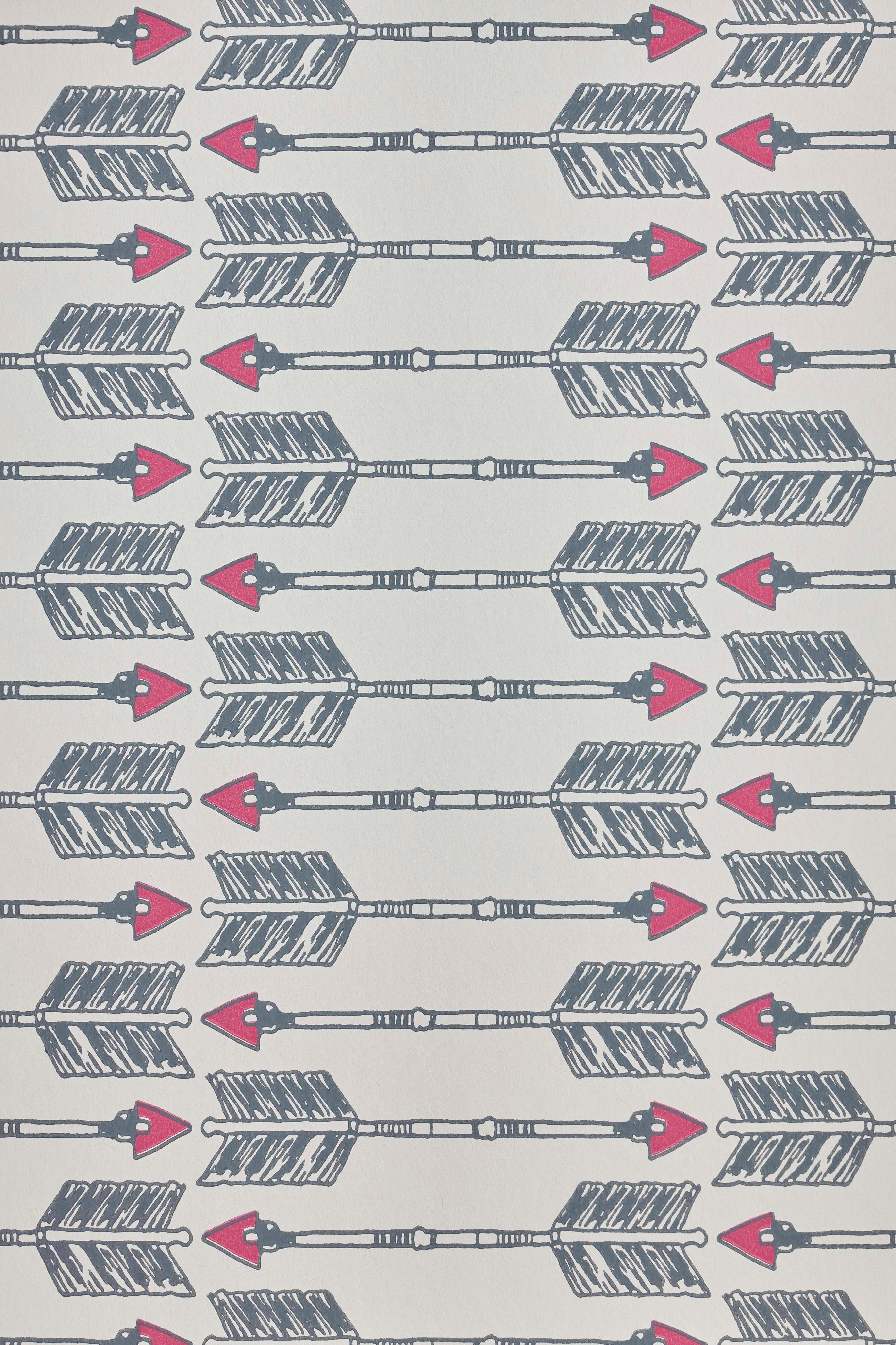 Paper 'Arrows' Contemporary, Traditional Wallpaper in Charcoal/Pink For Sale