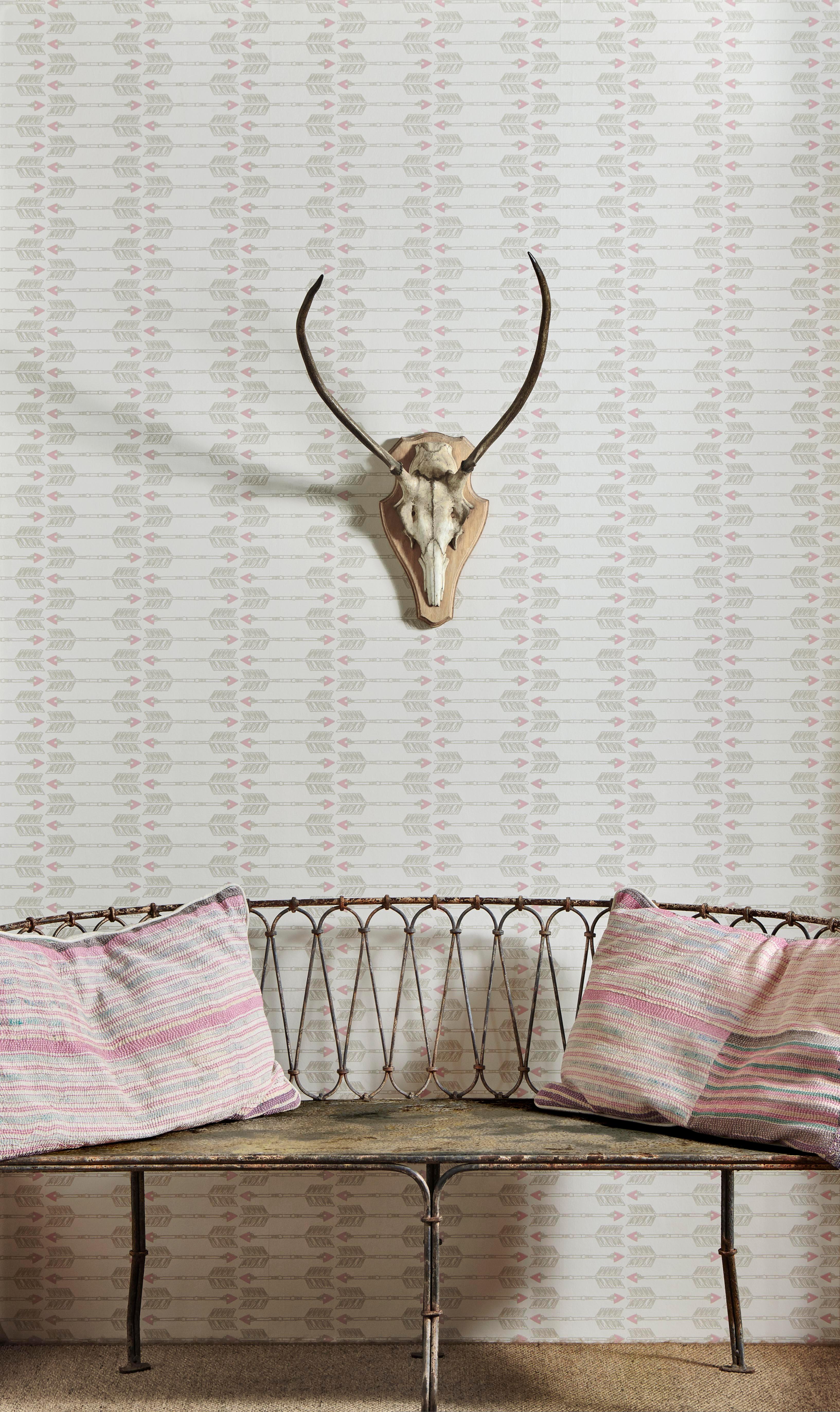 'Arrows' Contemporary, Traditional Wallpaper in Charcoal/Pink For Sale 1