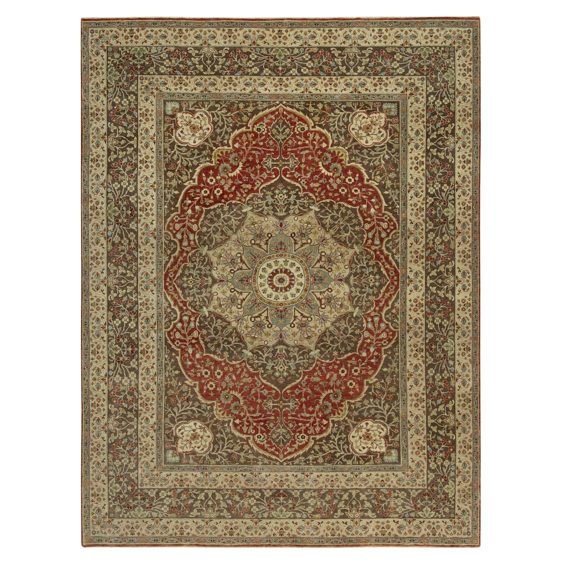 Tapis rouge Arroyo Tabriz Haji Jalili Design en laine douce nouée à la main 9'2" x 12'1"