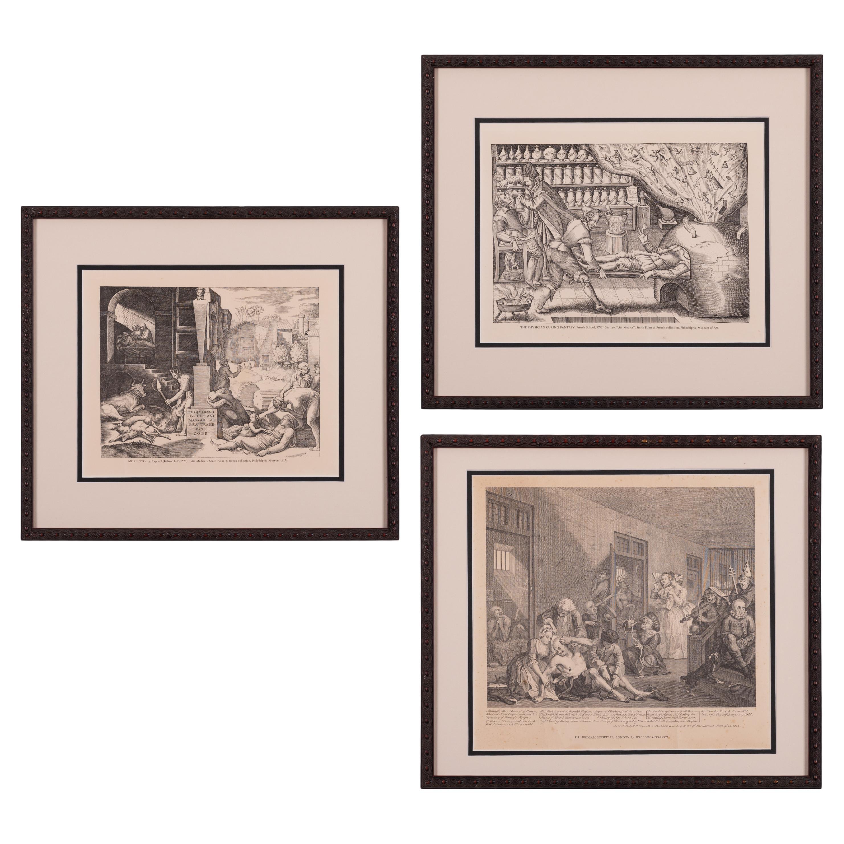 Ars Medica: Early Medical and Psychiatric History Prints - Set of 3 For Sale