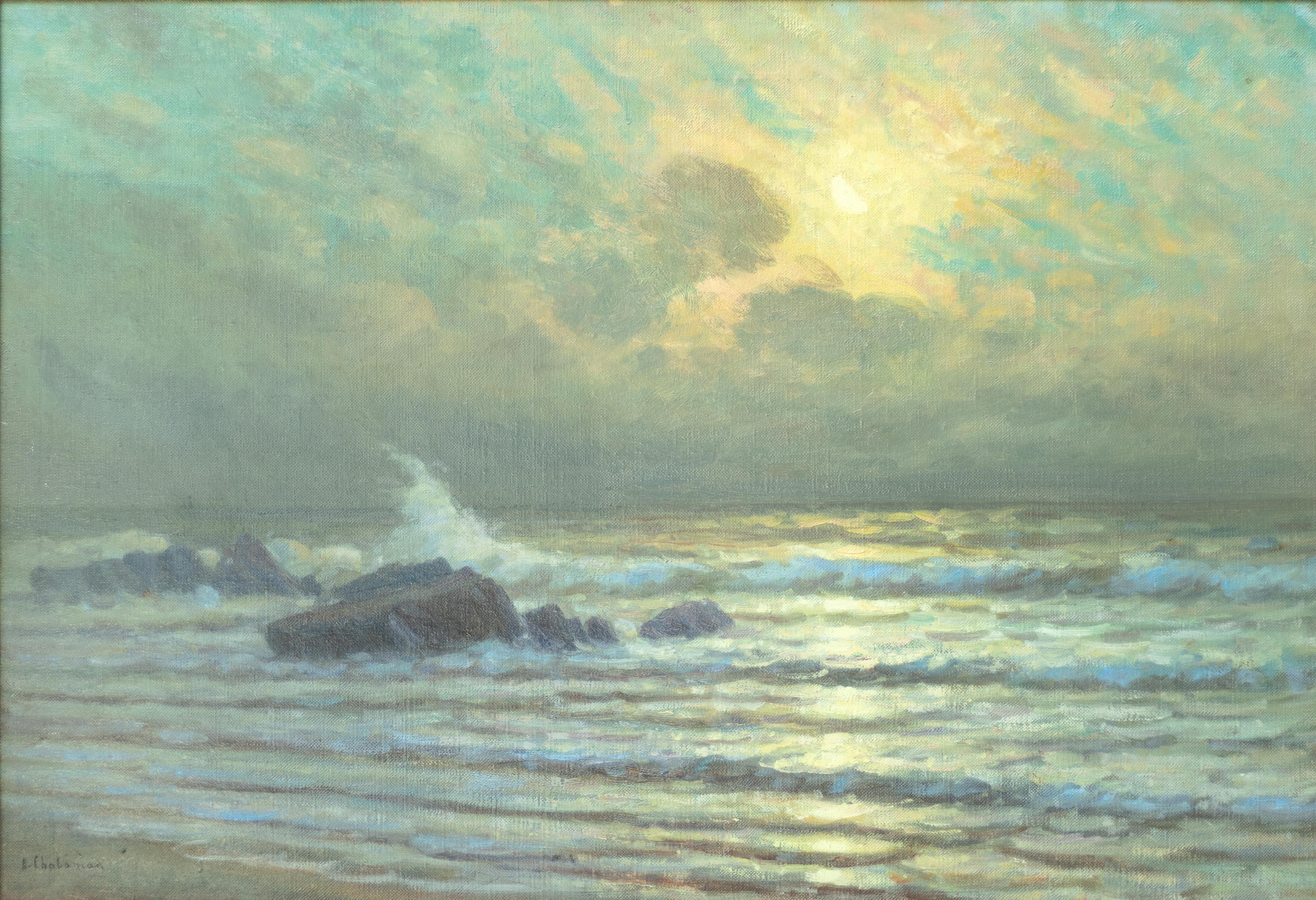 Landscape Painting Arsene Chabanian - Coucher de soleil sur la mer