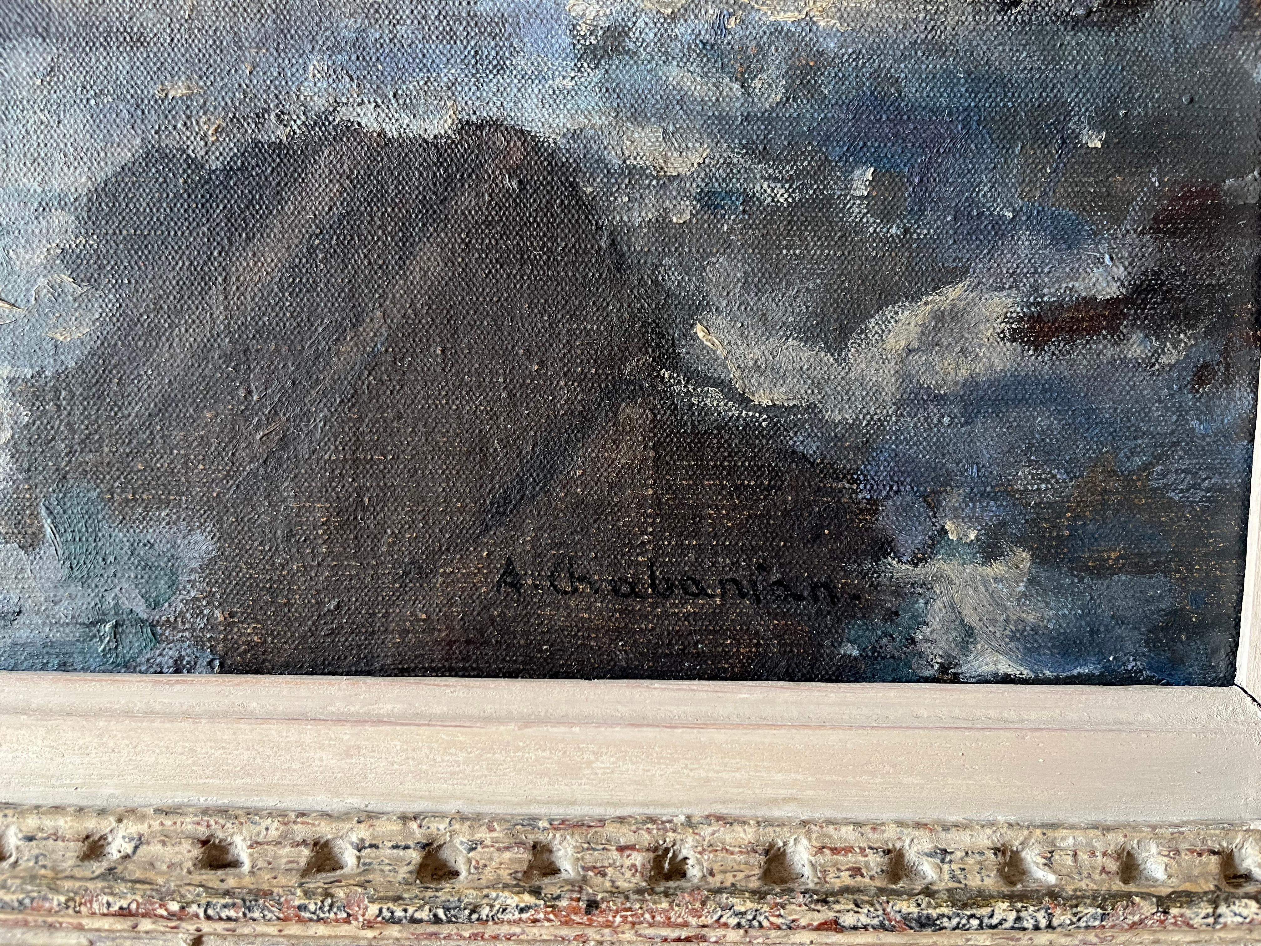 « Sea under the night moon » - Impressionnisme Painting par Arsene Chabanian