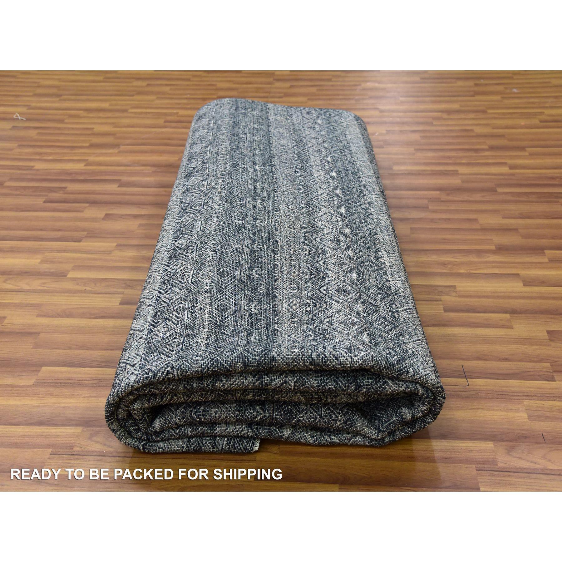 Tappeto grigio arsenico annodato a mano con design Herat, 100% lana, 10'0