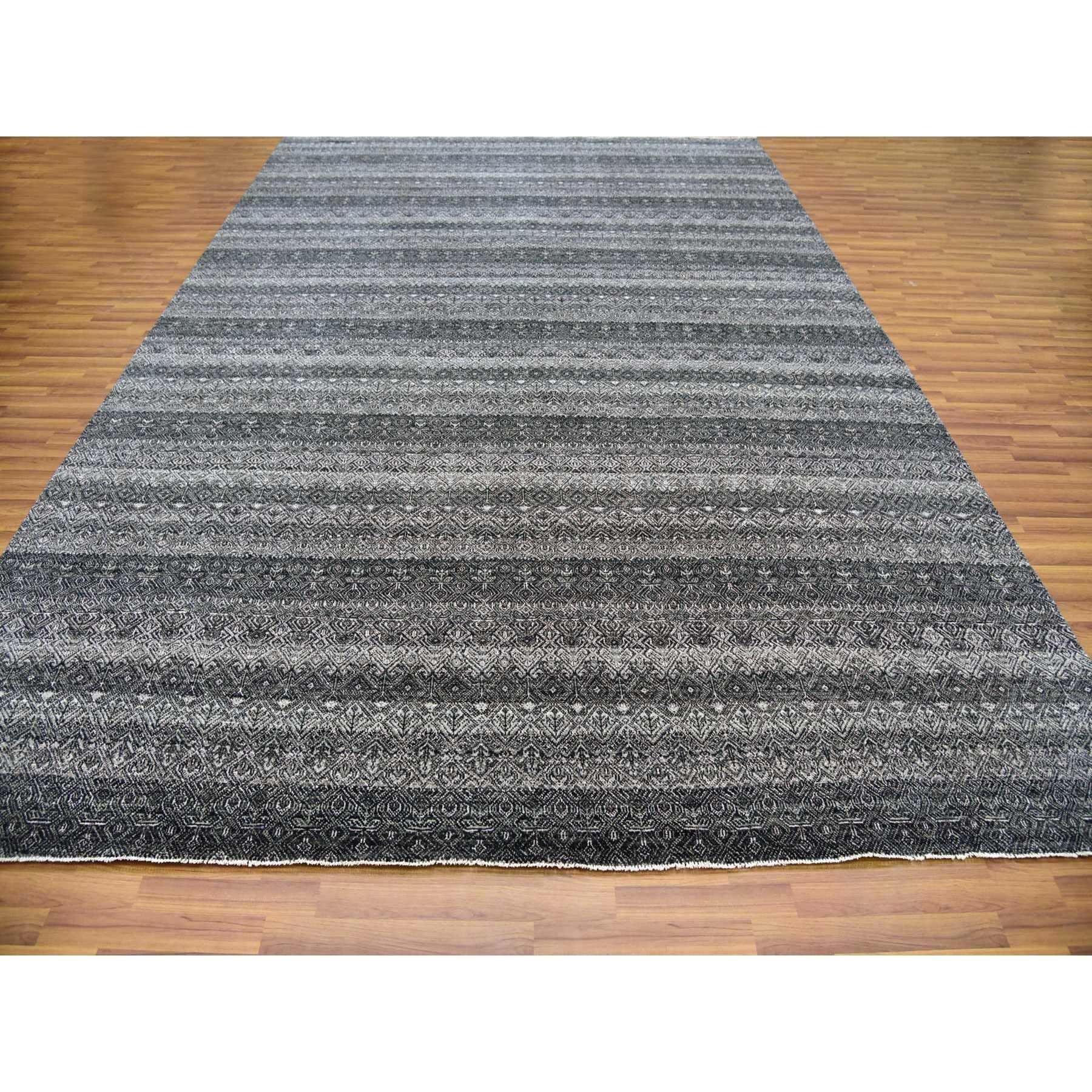 Moderno Tappeto grigio arsenico annodato a mano con design Herat, 100% lana, 10'0