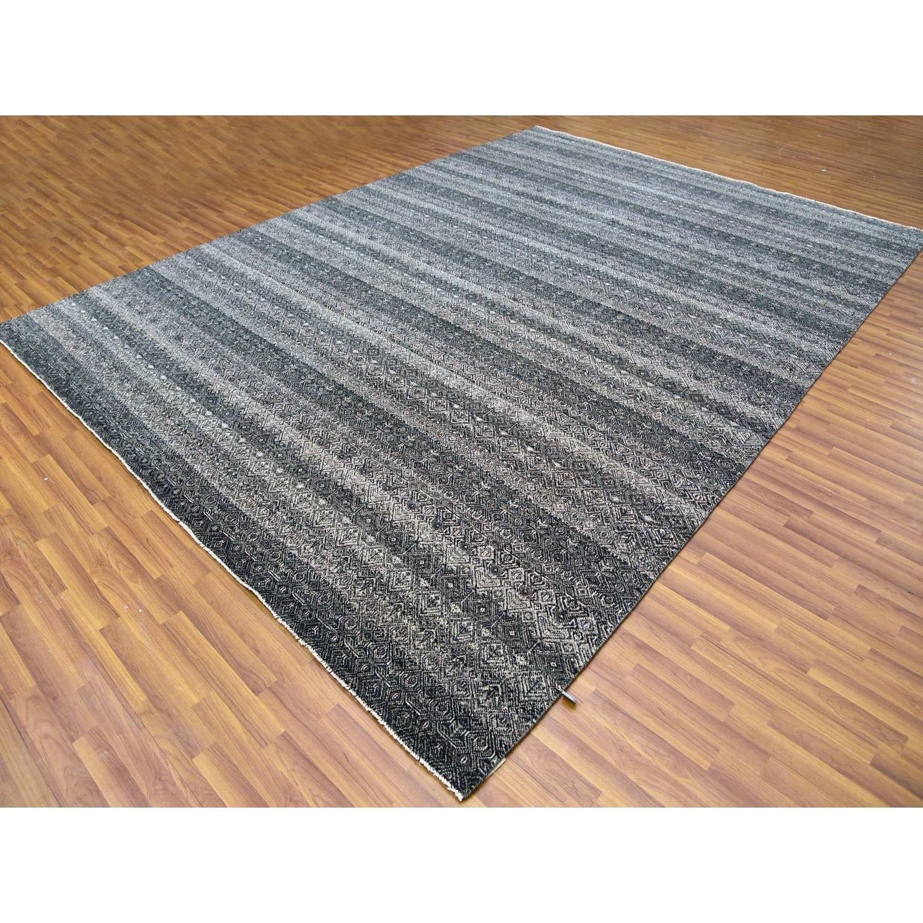 Indiano Tappeto grigio arsenico annodato a mano con design Herat, 100% lana, 10'0