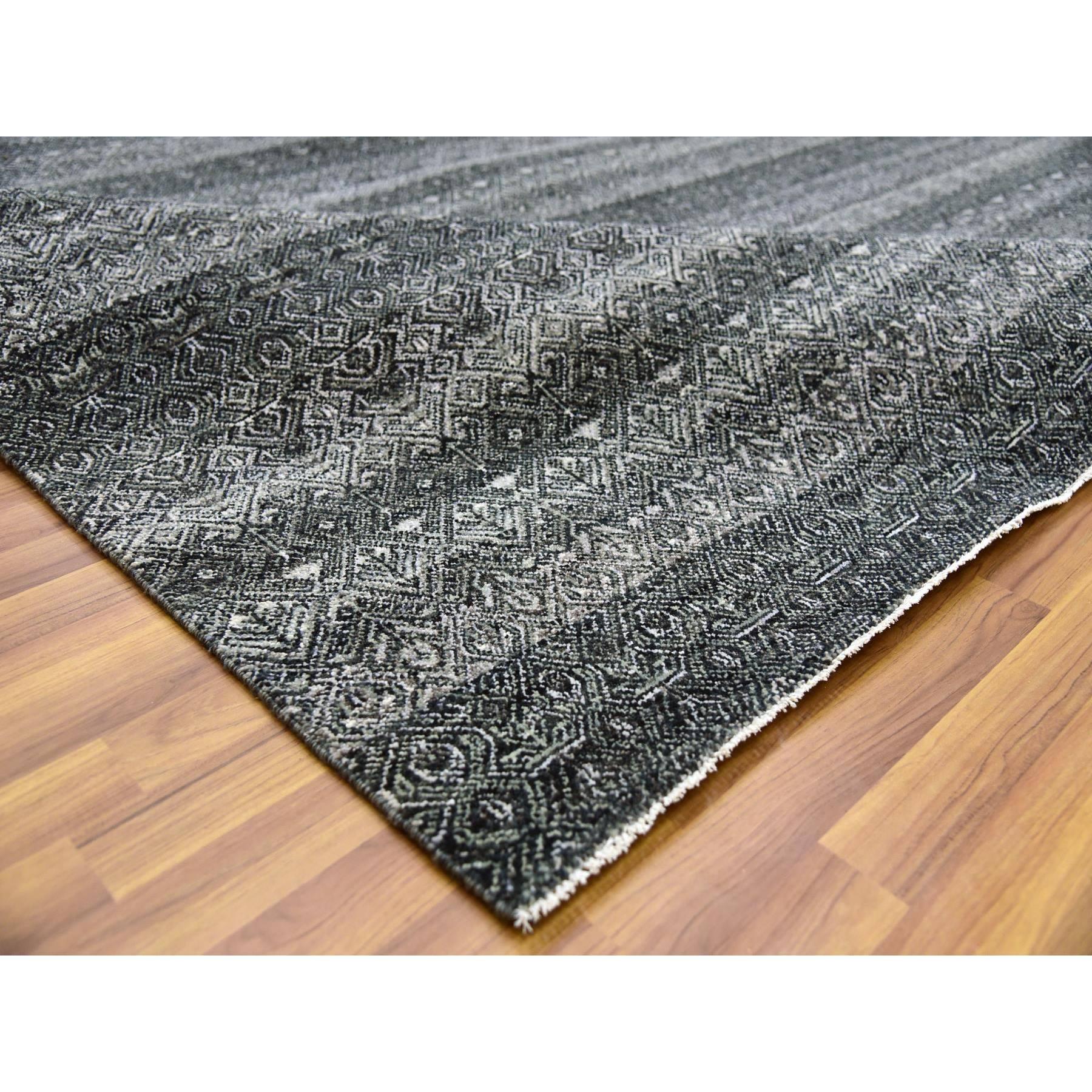 XXI secolo e contemporaneo Tappeto grigio arsenico annodato a mano con design Herat, 100% lana, 10'0