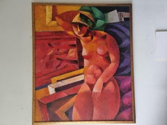 In The Studio - Abstrakte kubistische Kunst Rot Schwarz Gelb Weiß Grün Blau Flieder