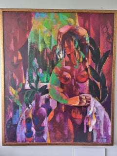 Preparazione - Arte astratta cubista Rosso Nero Giallo Bianco Verde Blu Lilla