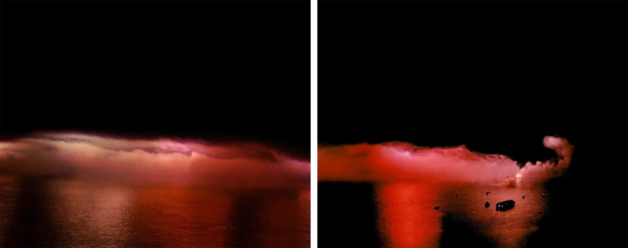 Color Photograph Arslan Sükan - Pause rouge et explosion artificielle, diptyque. De la série While You Are Sleeping