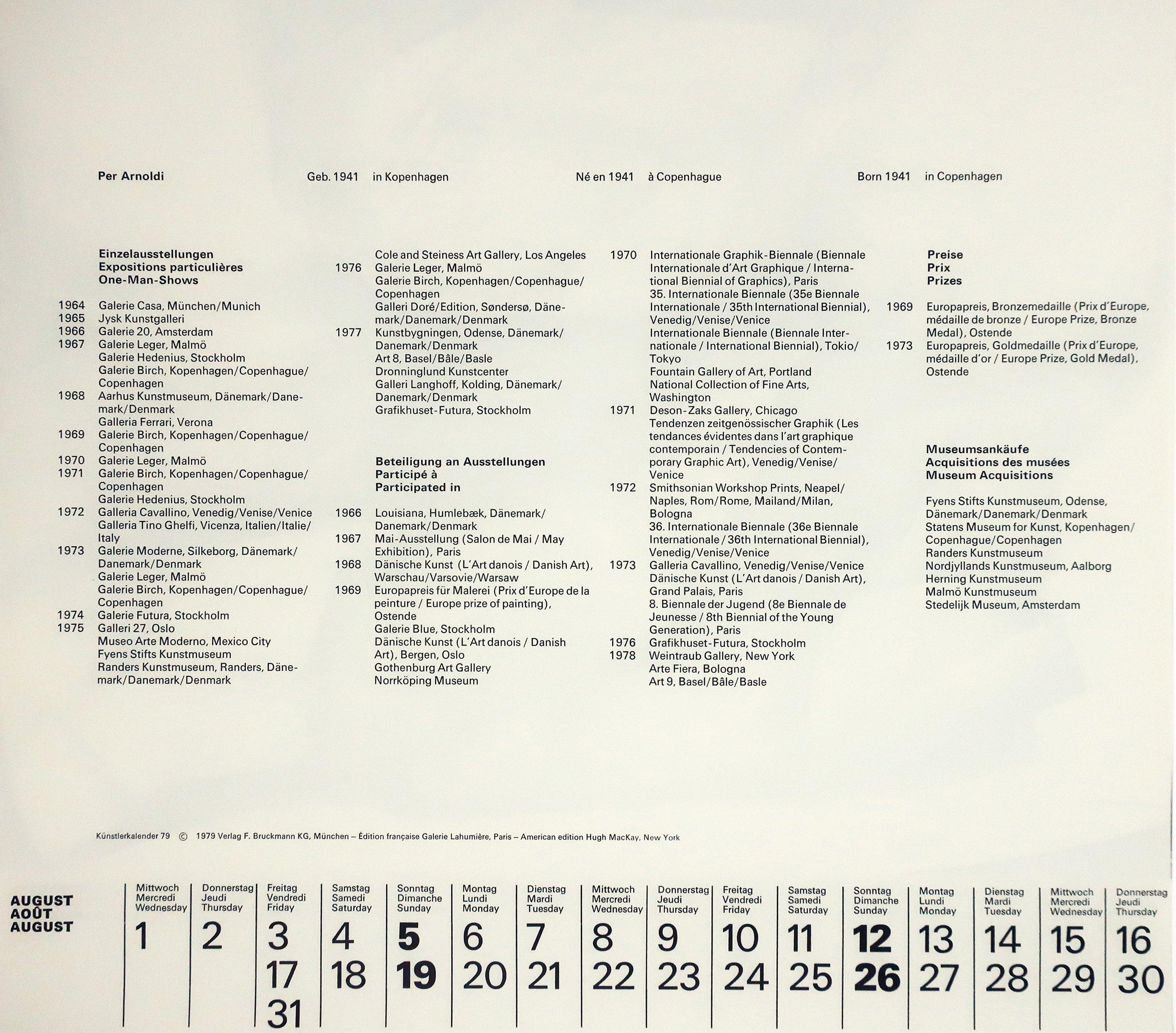 20th Century Art 1979 Calendar of Prints by HMK Fine Arts For Sale