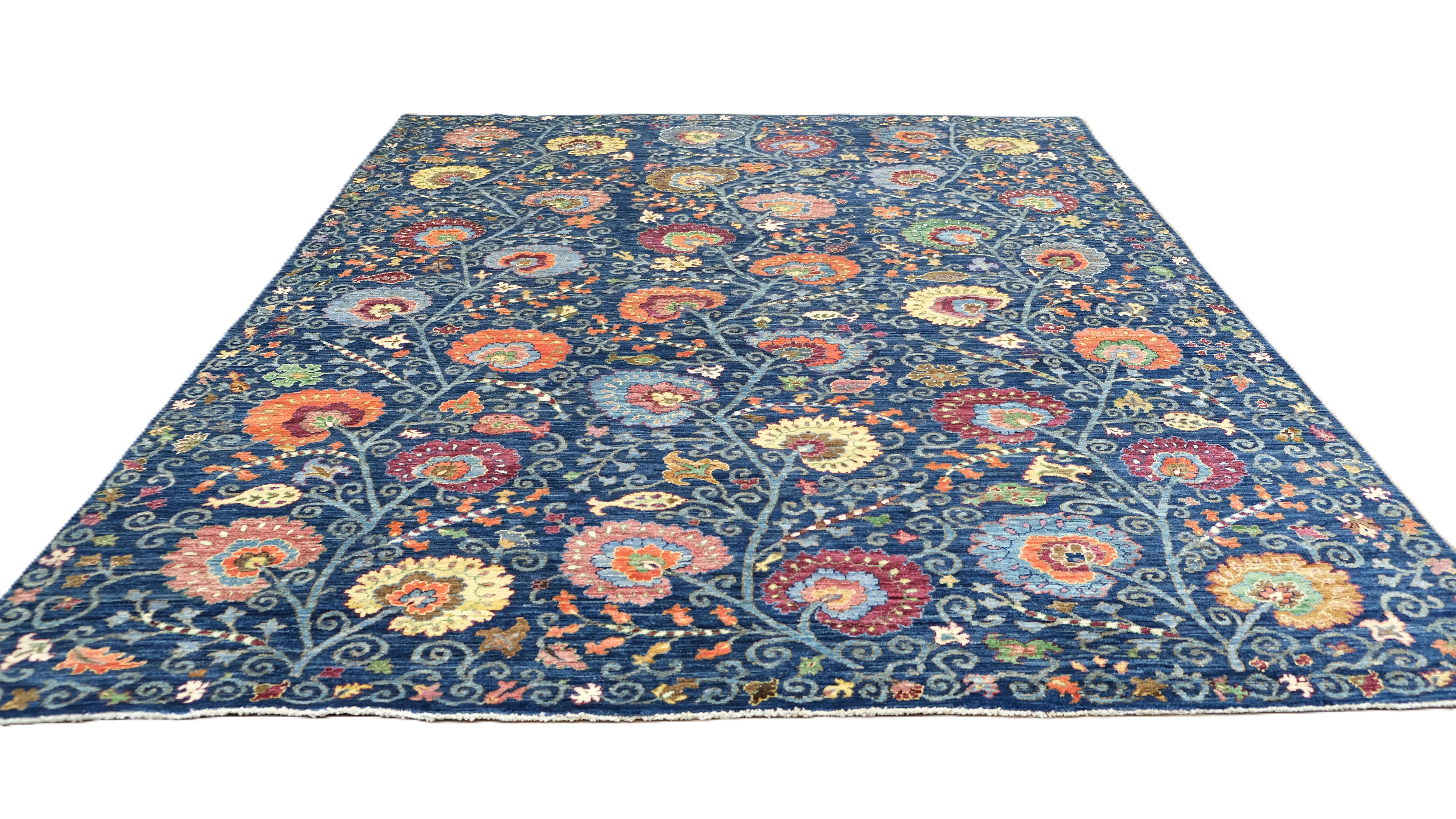 Art and Craft Floral Mehrfarbiger Wollteppich 7'10''x9'11'' Circa 2020 im Zustand „Neu“ im Angebot in Torrance, CA