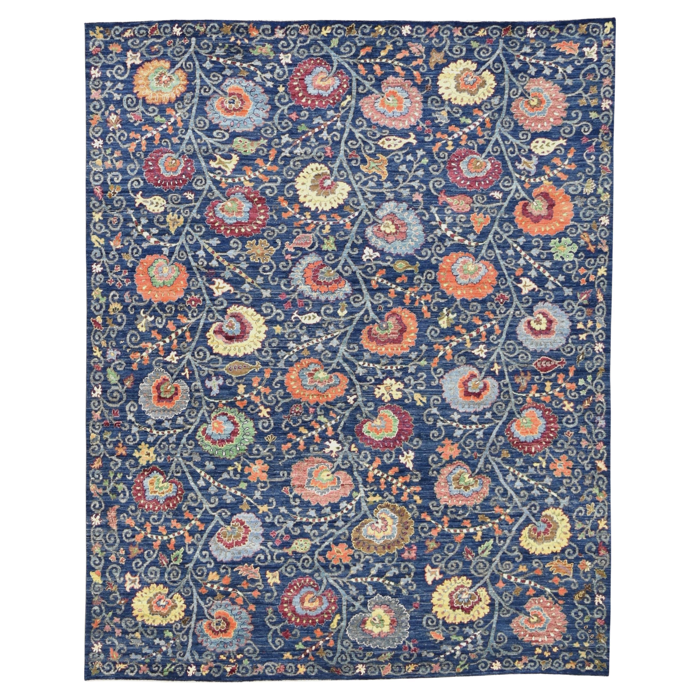 Art and Craft Floral Multicolored Wool Rug 7'10''x9'11'' Circa 2020