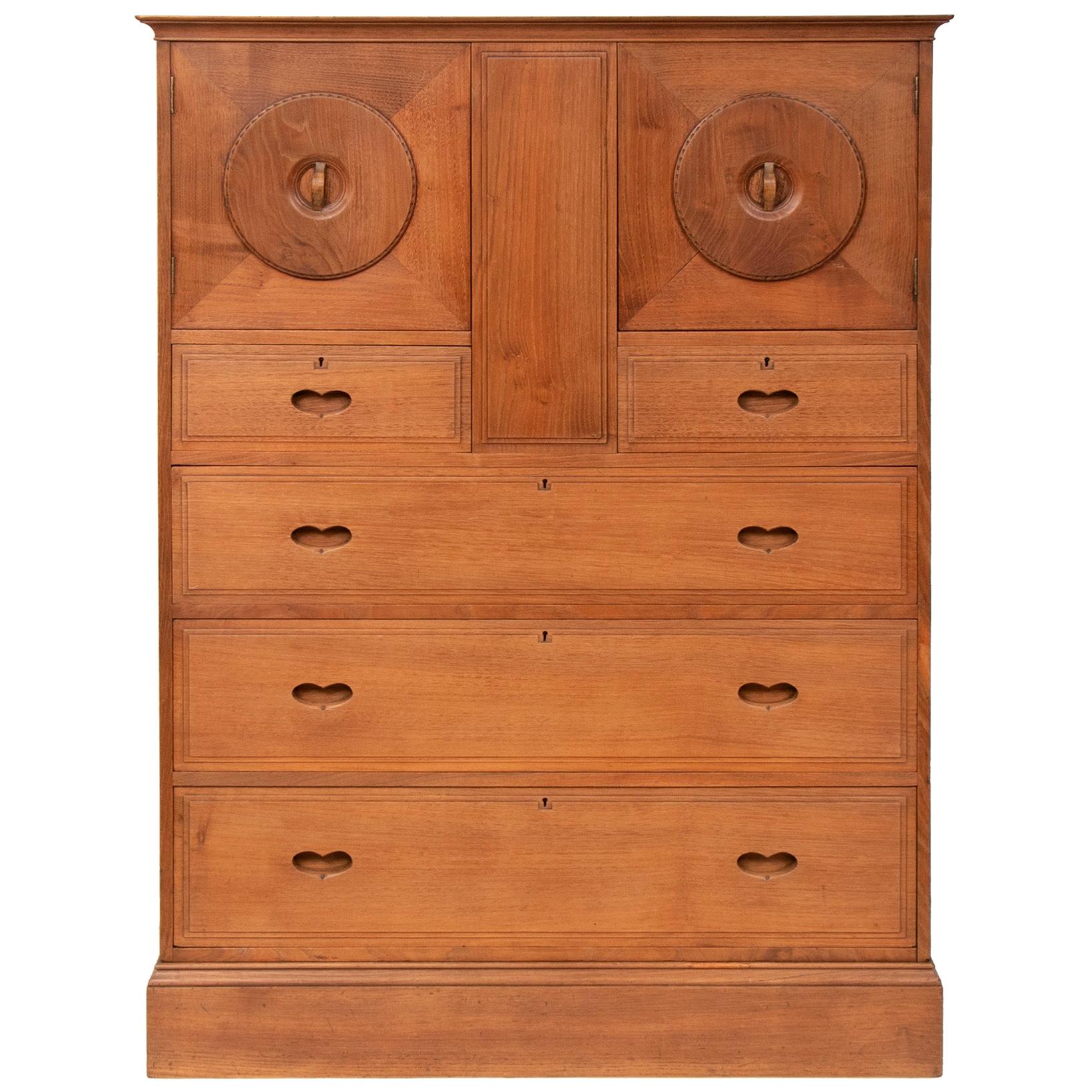 Arts & Crafts Style Heals Chestnut Owl Cabinet/Tallboy For Sale