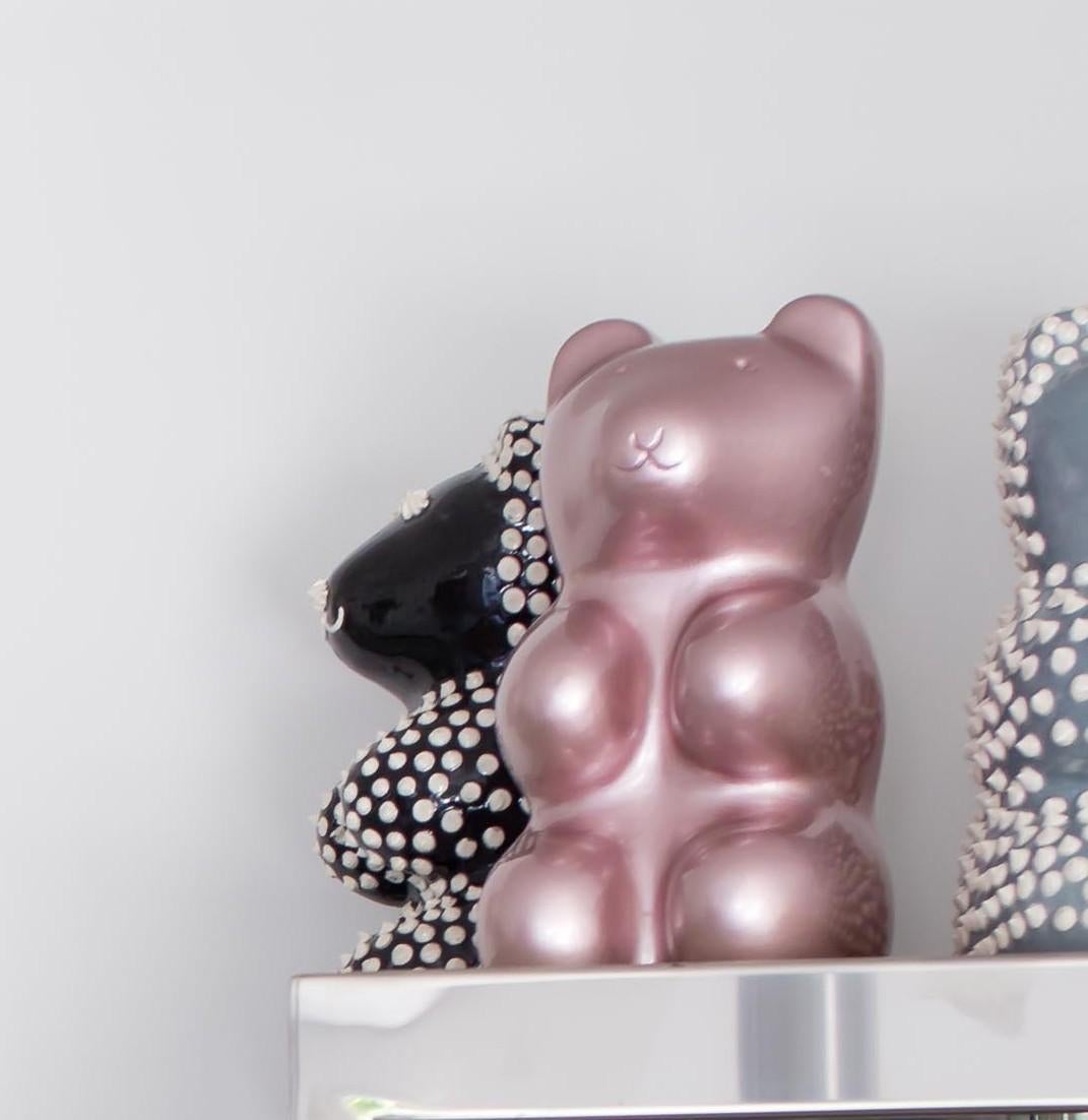 Pink , Gold or Silver Gummy Bear Sculpture - Handmade Clay Sculpture - Gray Figurative Sculpture by Art Arsouf