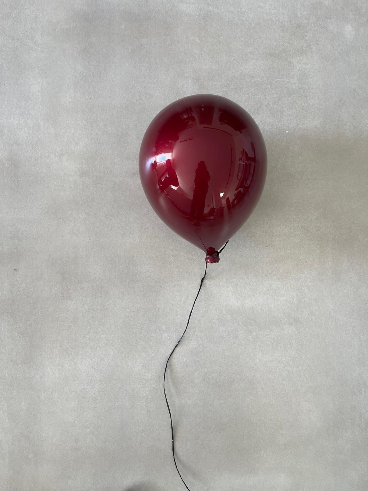 2 globos de arcilla brillante en Rojo Dorado y Beige - Para pared o techo -medio - Sculpture de Art Arsouf