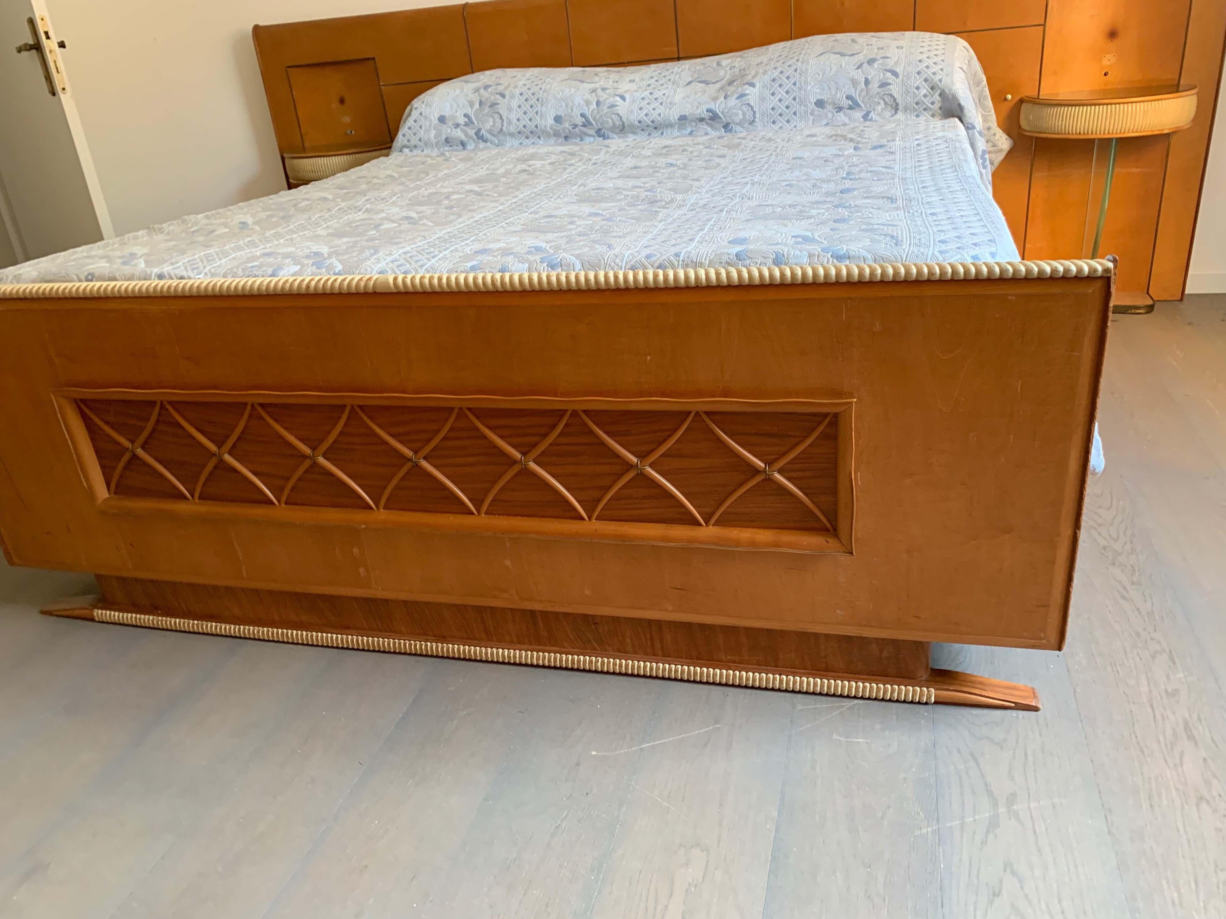 Brass Art Art Deco Maple Bed, 1930s For Sale