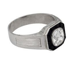 Art Art Deco style 1.25 carat old mine cut diamond onyx platinum engagement ring