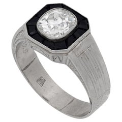 Art Art Deco style 1.25 carat old mine cut diamond onyx platinum engagement ring