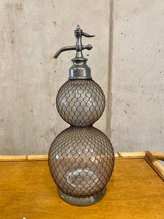 Art Art Nouveau Seltzogene, Soda Syphon Bottle, white Glass with wire jacket