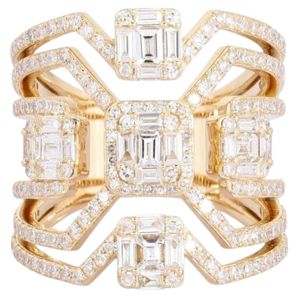 1.12ct Asscher Cut Diamond Wide Band 14K Yellow Gold Ring
