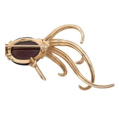 Art Bird Vintage Brooch Garnet Cabochon 14K Gold, 60s