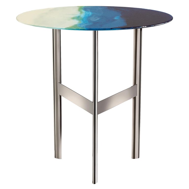 Art Blue and Green Glass Side Table For Sale at 1stDibs