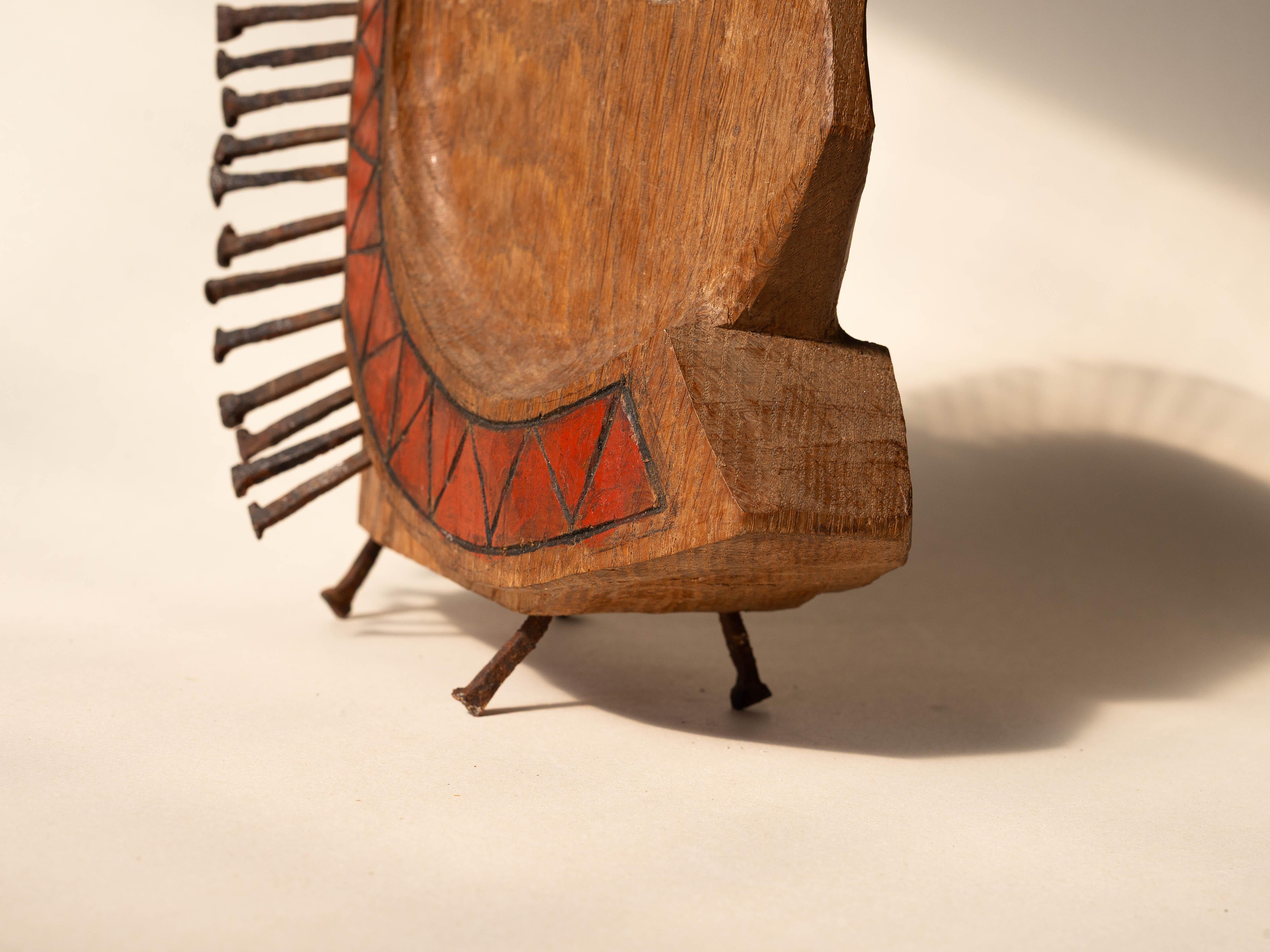 Scultura di testa Art Brut, profilo maschile Folk Art in legno intagliato e Steele anni '80 in vendita 4