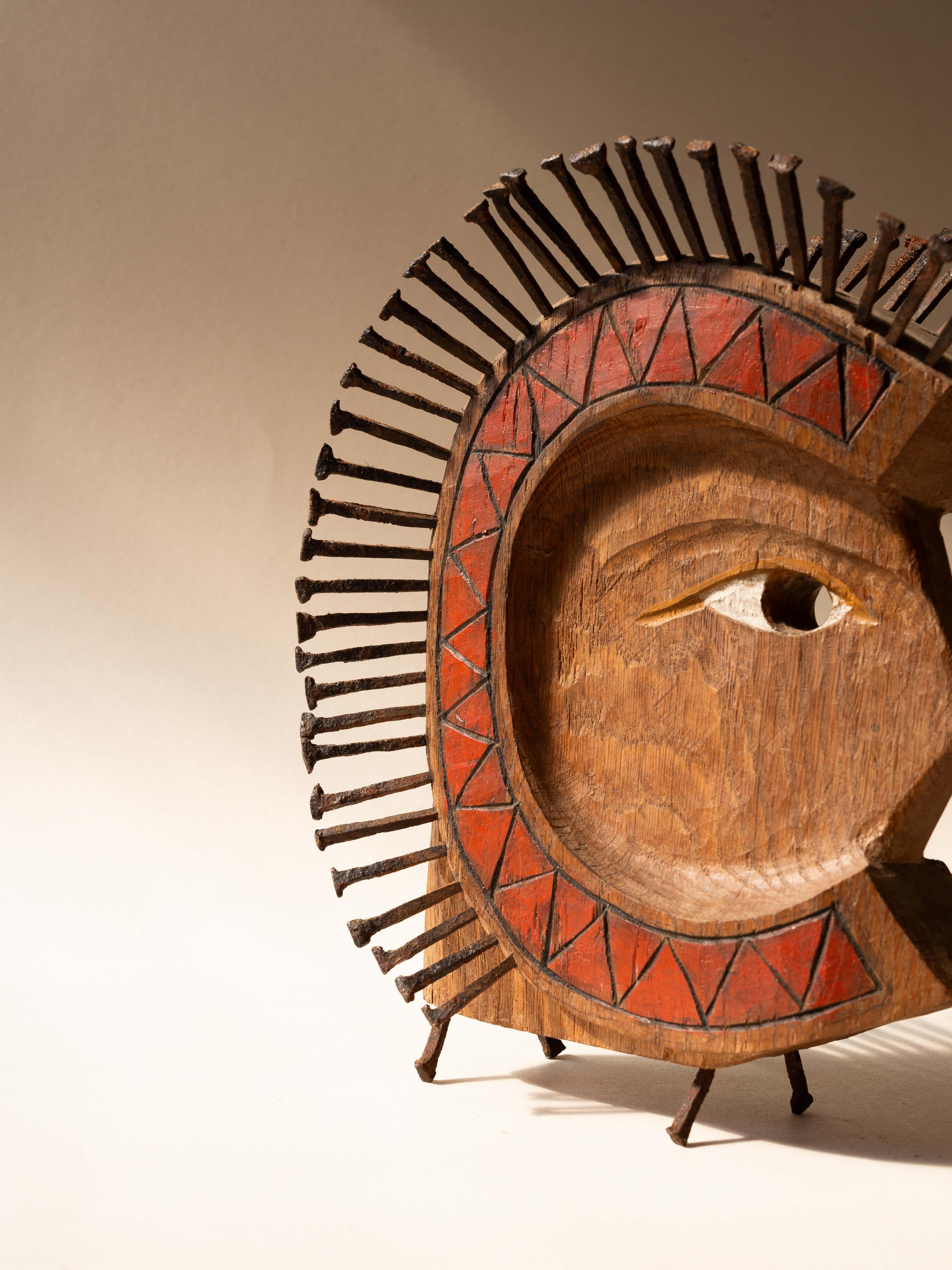 Arte popolare Scultura di testa Art Brut, profilo maschile Folk Art in legno intagliato e Steele anni '80 in vendita