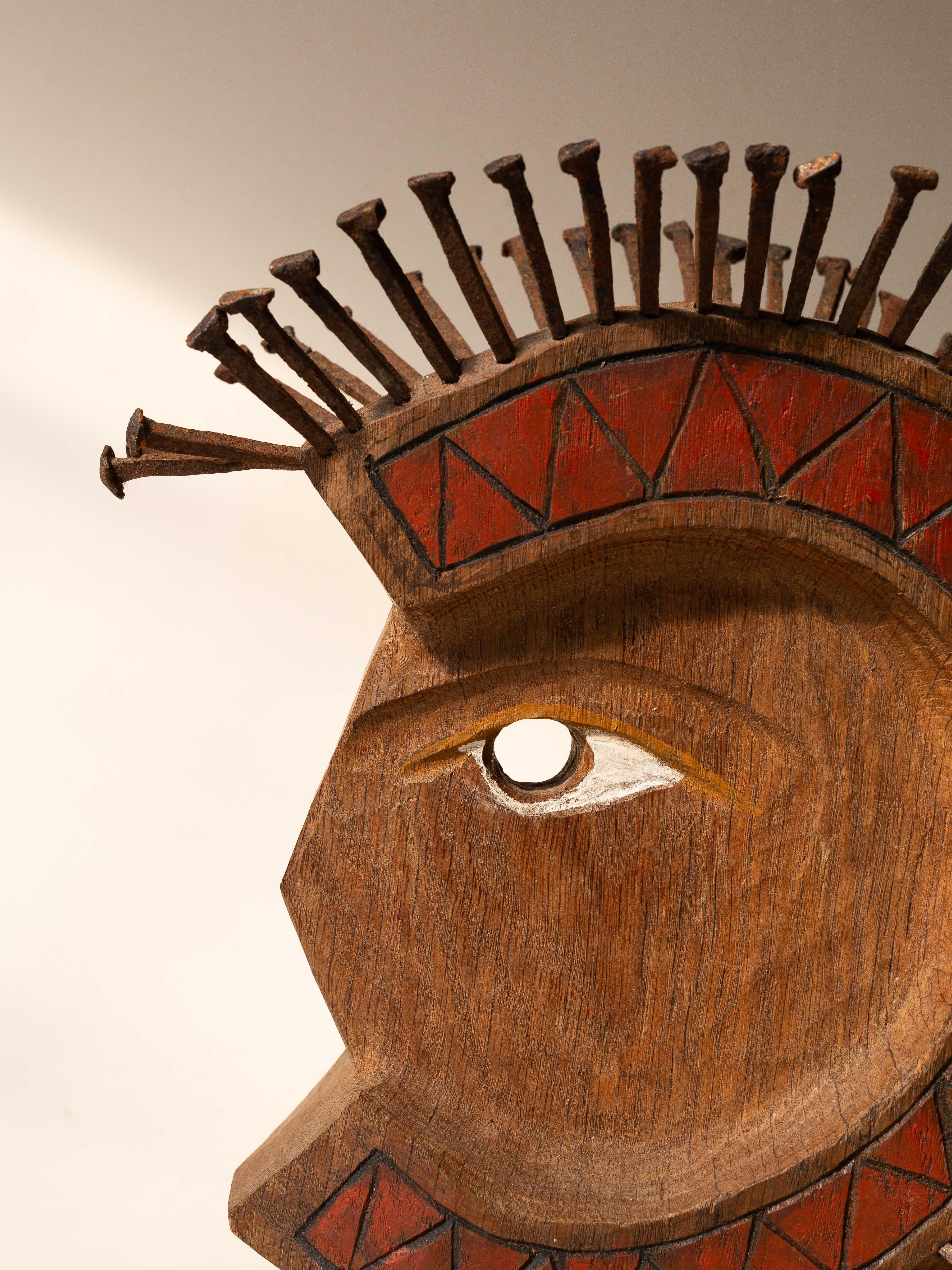 Scultura di testa Art Brut, profilo maschile Folk Art in legno intagliato e Steele anni '80 In condizioni buone in vendita a ROUEN, Normandie