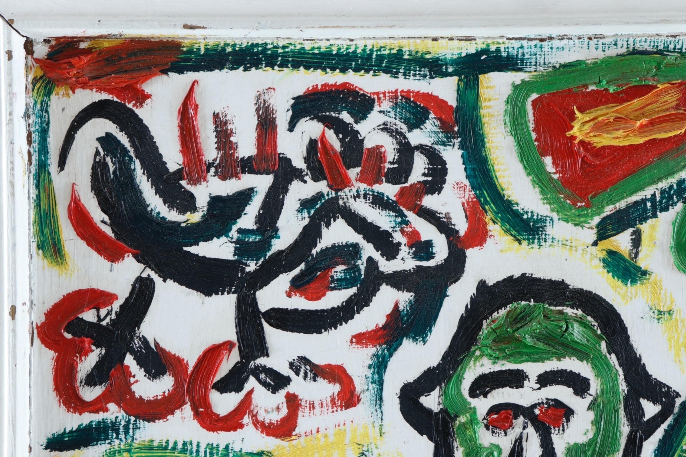 Art Brut Shepherd Acrylic on Artist Board In Good Condition For Sale In Bradenton, FL